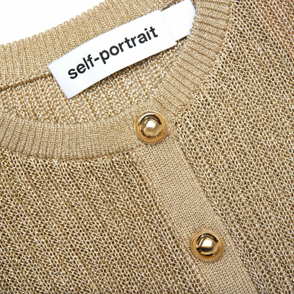 self-portrait Gold Lurex Knit Mini Dress Size Medium - MSRP $610 -  NWT - Picture 5 of 9